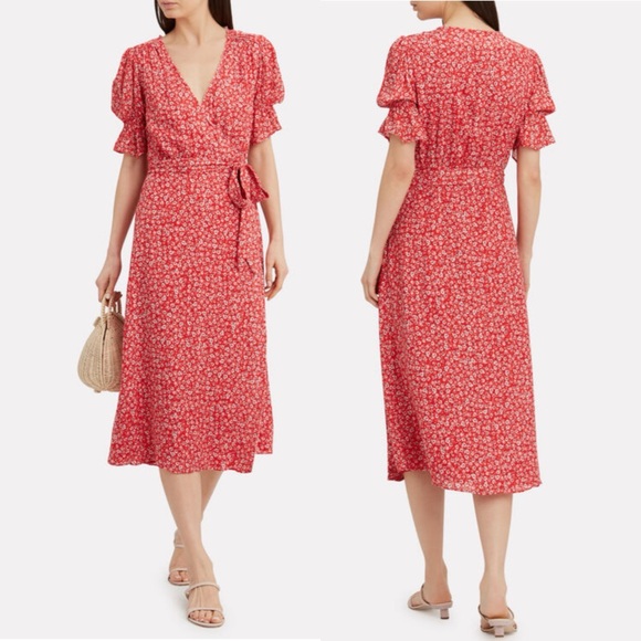 STEVIE MAY Claret Midi Wrap Floral Dress Size Large in Red - Picture 2 of 10